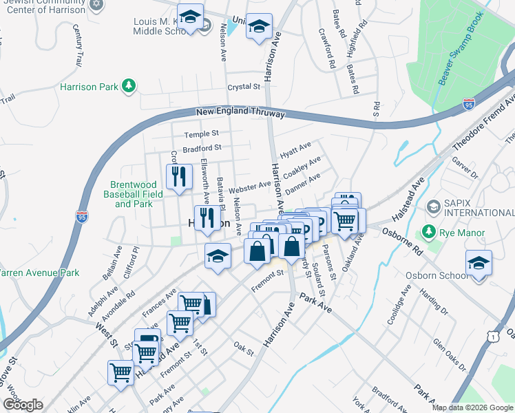map of restaurants, bars, coffee shops, grocery stores, and more near 1 Landolfe Place in Harrison
