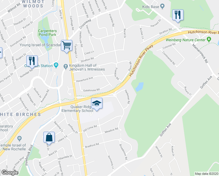 map of restaurants, bars, coffee shops, grocery stores, and more near 4 Swarthmore Road in Scarsdale