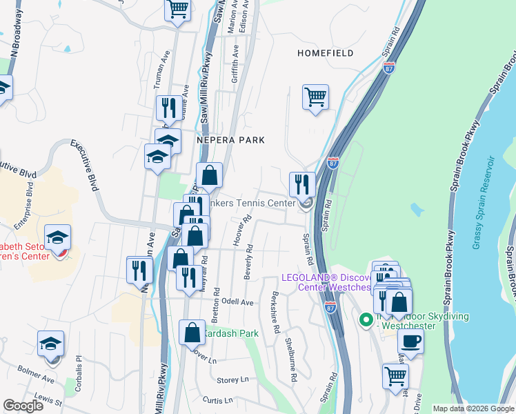 map of restaurants, bars, coffee shops, grocery stores, and more near 22 Leona Drive in Yonkers