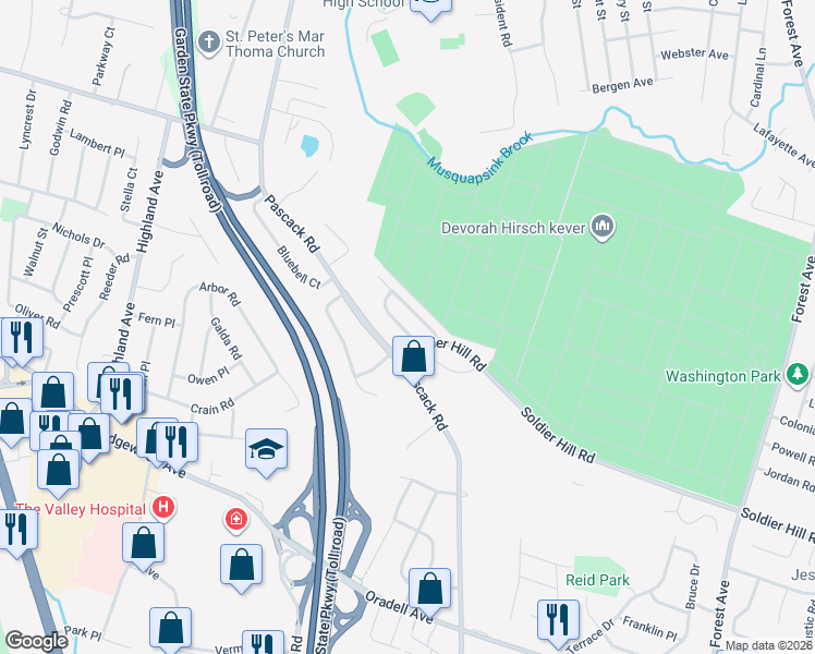map of restaurants, bars, coffee shops, grocery stores, and more near 766 Manchester Way in Paramus