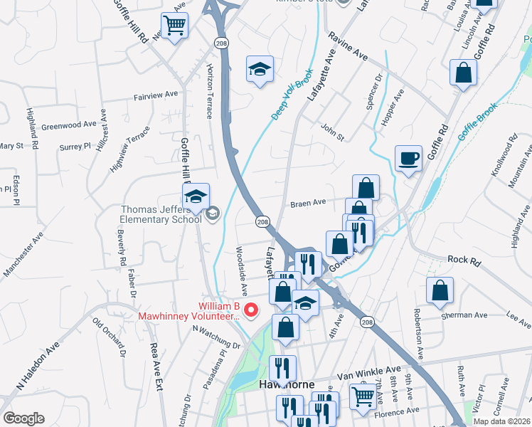 map of restaurants, bars, coffee shops, grocery stores, and more near 958 Lafayette Avenue in Hawthorne
