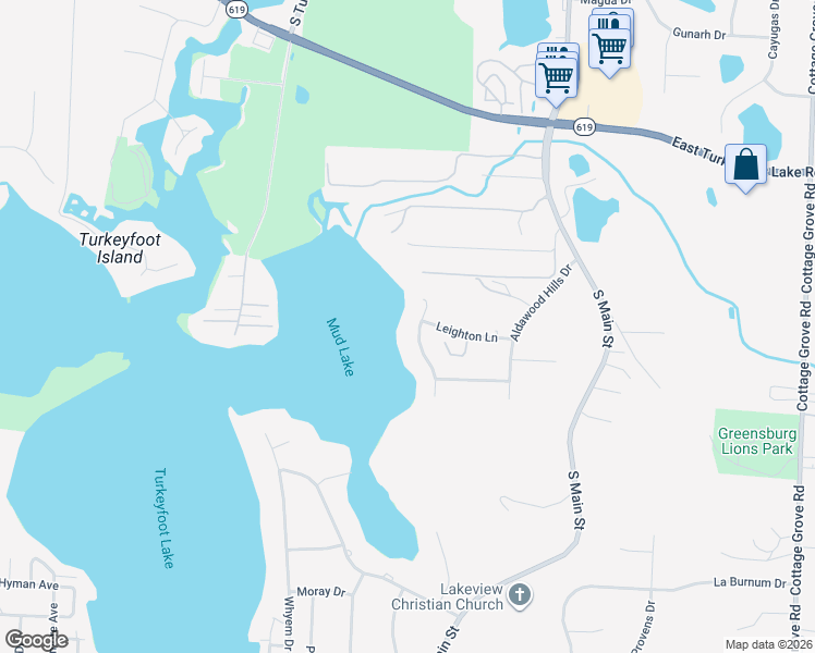 map of restaurants, bars, coffee shops, grocery stores, and more near 4304 Leighurst Drive in Akron