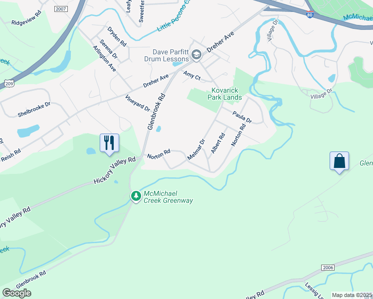 map of restaurants, bars, coffee shops, grocery stores, and more near 209 Norton Road in Stroudsburg