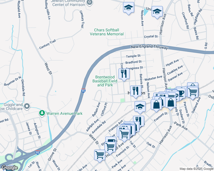 map of restaurants, bars, coffee shops, grocery stores, and more near 157 Webster Avenue in Harrison