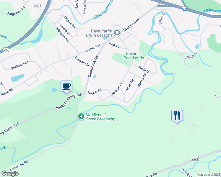 map of restaurants, bars, coffee shops, grocery stores, and more near 209 Norton Road in Stroudsburg