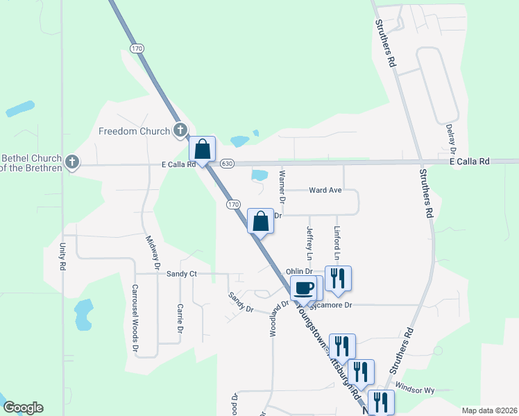 map of restaurants, bars, coffee shops, grocery stores, and more near 3 Foster Drive in New Middletown