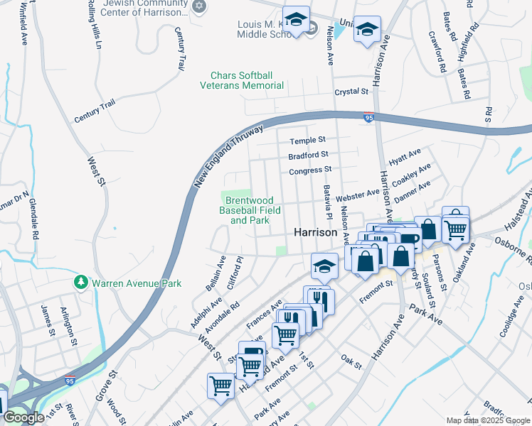 map of restaurants, bars, coffee shops, grocery stores, and more near 90 Rockwell Street in Harrison