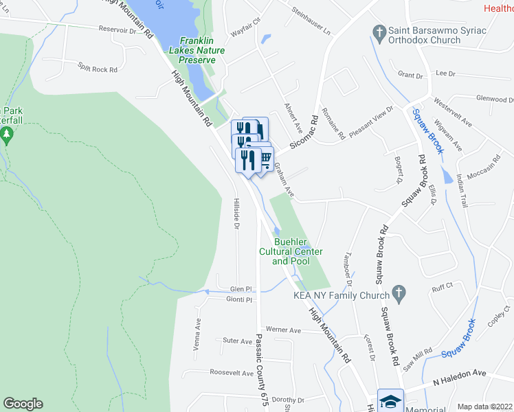 map of restaurants, bars, coffee shops, grocery stores, and more near Belmont Ave & High Mountain Rd in North Haledon