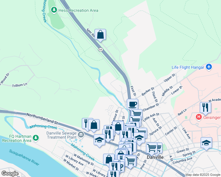 map of restaurants, bars, coffee shops, grocery stores, and more near 483 Meadow Lane in Danville