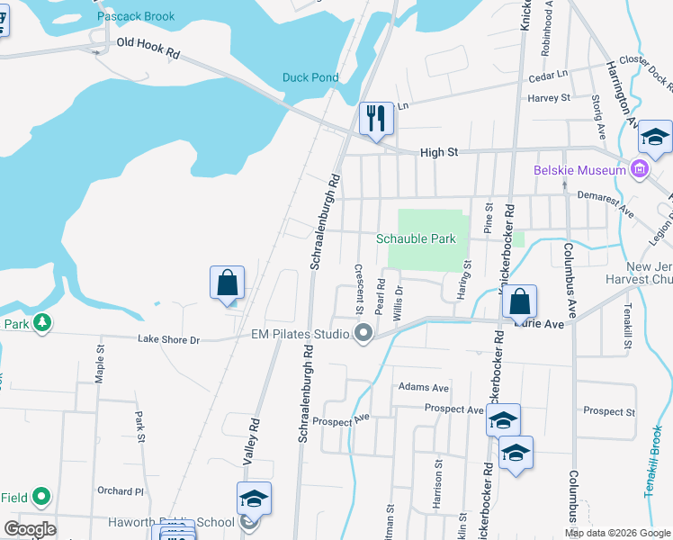 map of restaurants, bars, coffee shops, grocery stores, and more near 88 Union Street in Closter