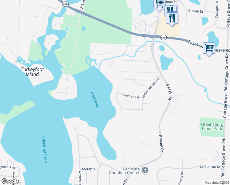 map of restaurants, bars, coffee shops, grocery stores, and more near 4304 Leighurst Drive in Akron