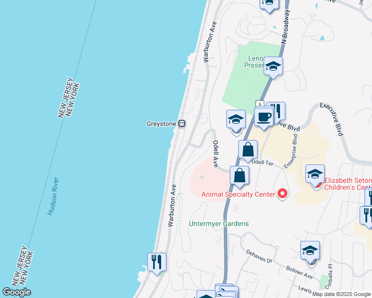 map of restaurants, bars, coffee shops, grocery stores, and more near 1032 Warburton Avenue in Yonkers