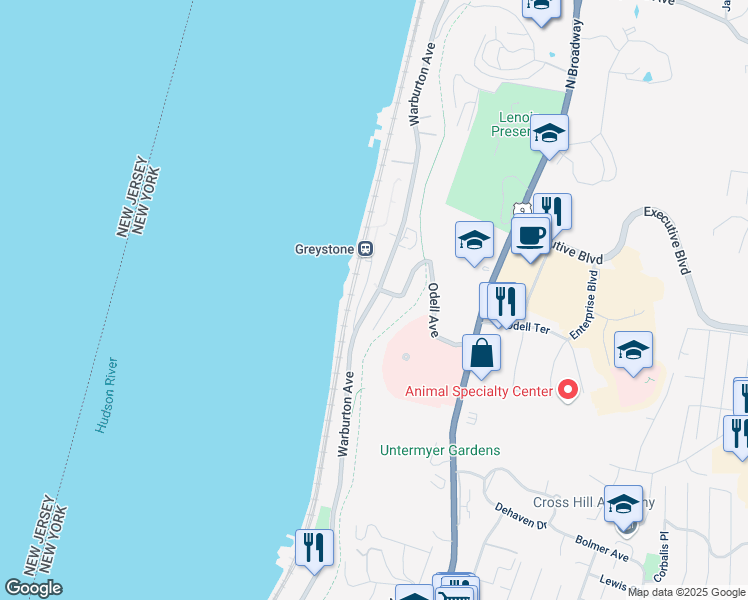 map of restaurants, bars, coffee shops, grocery stores, and more near 1032 Warburton Avenue in Yonkers