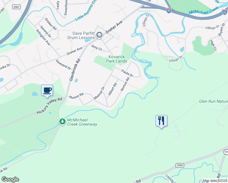 map of restaurants, bars, coffee shops, grocery stores, and more near 311 Albert Road in Stroudsburg