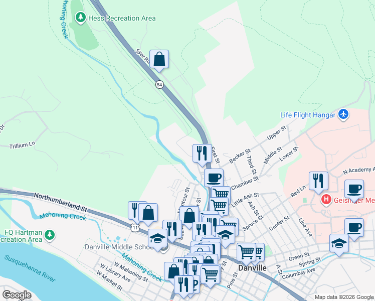 map of restaurants, bars, coffee shops, grocery stores, and more near 201-261 Meadow Ln in Danville