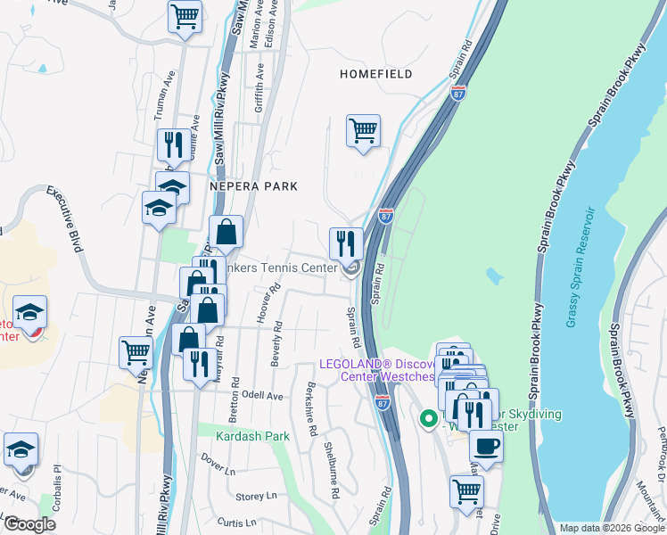 map of restaurants, bars, coffee shops, grocery stores, and more near 24 Brandt Terrace in Yonkers