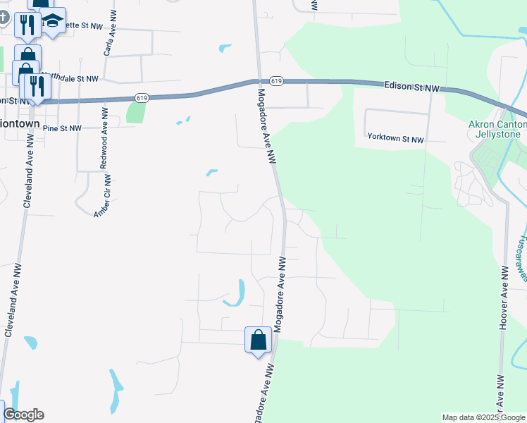 map of restaurants, bars, coffee shops, grocery stores, and more near 12587 Class Ave NW in Uniontown
