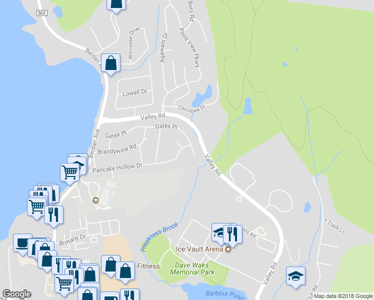 map of restaurants, bars, coffee shops, grocery stores, and more near 106 Pancake Hollow Drive in Wayne