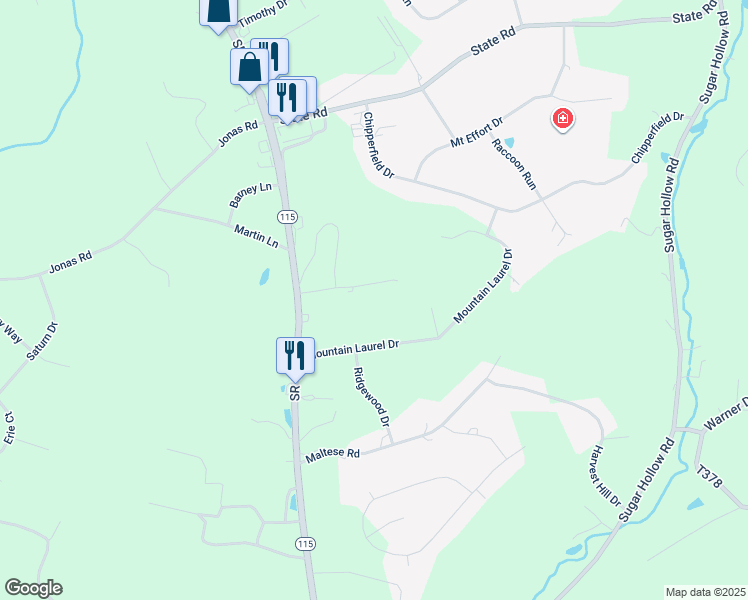 map of restaurants, bars, coffee shops, grocery stores, and more near 132 Arlene Drive in Effort