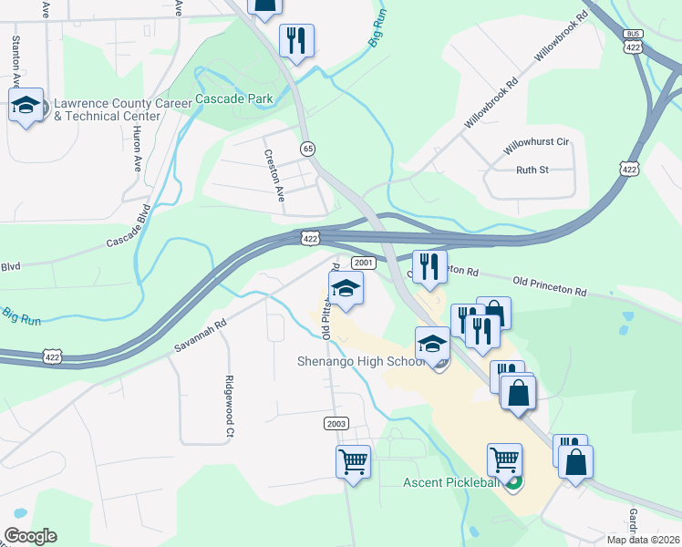 map of restaurants, bars, coffee shops, grocery stores, and more near 840 Old Pittsburgh Road in New Castle