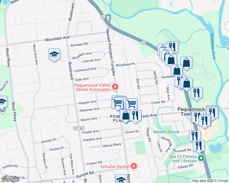 map of restaurants, bars, coffee shops, grocery stores, and more near 679 Newark Pompton Turnpike in Pequannock Township