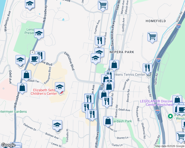 map of restaurants, bars, coffee shops, grocery stores, and more near 1373 Nepperhan Avenue in Yonkers