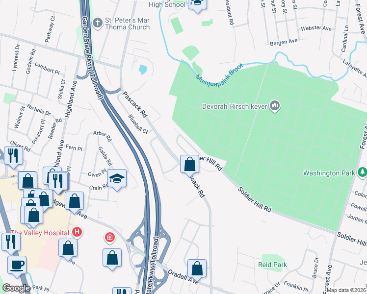 map of restaurants, bars, coffee shops, grocery stores, and more near 766 Manchester Way in Paramus