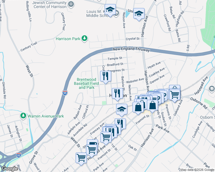 map of restaurants, bars, coffee shops, grocery stores, and more near 70 Post Place in Harrison
