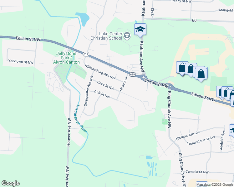 map of restaurants, bars, coffee shops, grocery stores, and more near 1672 Cove Street Northwest in Uniontown