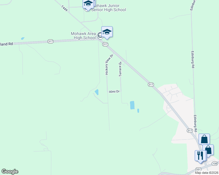 map of restaurants, bars, coffee shops, grocery stores, and more near 163 Hickory View Drive in New Castle