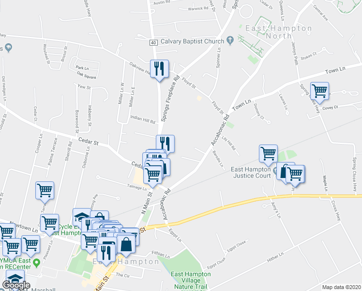 map of restaurants, bars, coffee shops, grocery stores, and more near 89 Accabonac Road in East Hampton