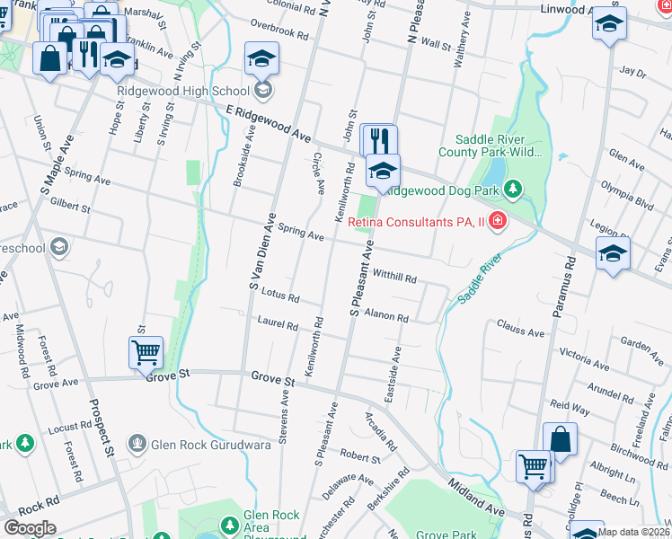 map of restaurants, bars, coffee shops, grocery stores, and more near 236 South Pleasant Avenue in Ridgewood