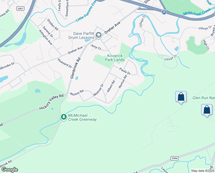 map of restaurants, bars, coffee shops, grocery stores, and more near 311 Albert Rd in Stroudsburg
