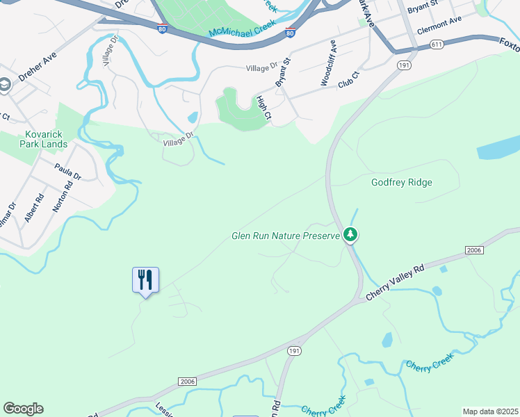 map of restaurants, bars, coffee shops, grocery stores, and more near 150 Stroudsmoor Road in Stroudsburg