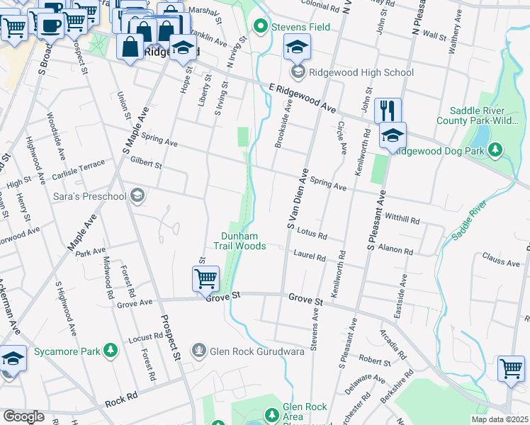 map of restaurants, bars, coffee shops, grocery stores, and more near 256 Brookside Avenue in Ridgewood