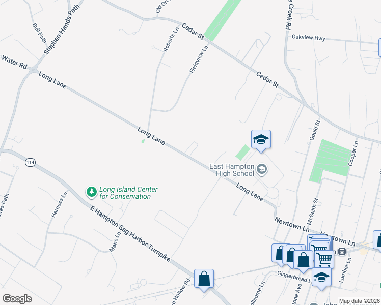 map of restaurants, bars, coffee shops, grocery stores, and more near 92 Long Lane in East Hampton