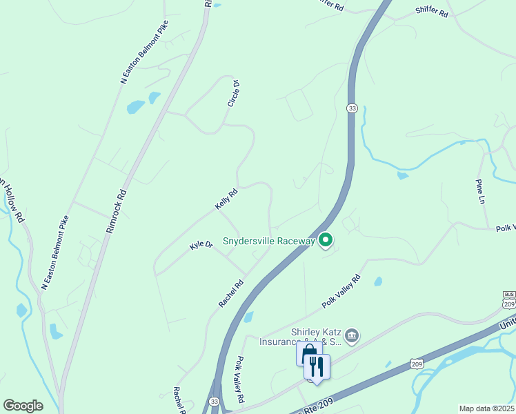 map of restaurants, bars, coffee shops, grocery stores, and more near 1540 Rachel Road in Stroudsburg