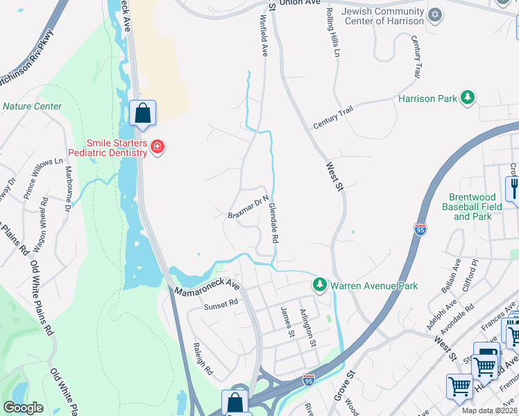 map of restaurants, bars, coffee shops, grocery stores, and more near 9 Braxmar Lane in Harrison