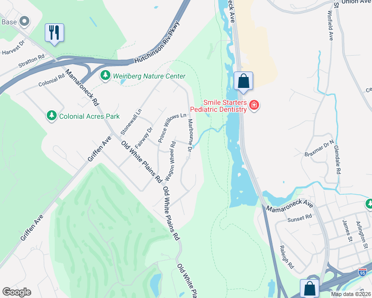 map of restaurants, bars, coffee shops, grocery stores, and more near 38 Marbourne Drive in Mamaroneck