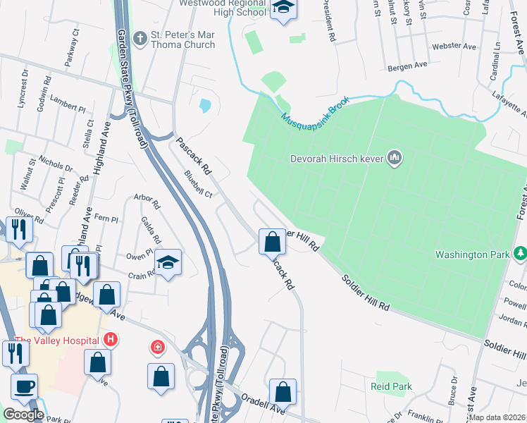 map of restaurants, bars, coffee shops, grocery stores, and more near 766 Manchester Way in Paramus