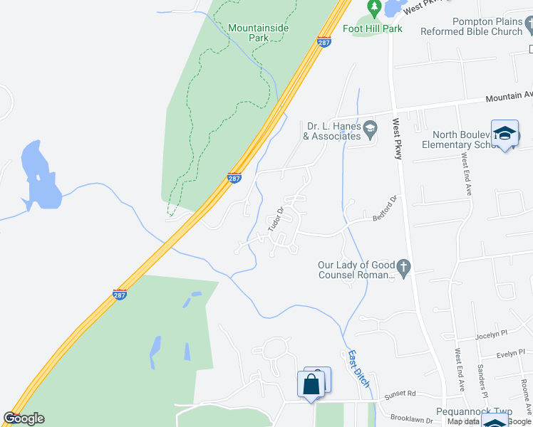map of restaurants, bars, coffee shops, grocery stores, and more near 5713 Tudor Drive in Pequannock Township