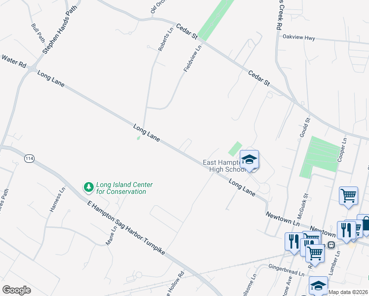 map of restaurants, bars, coffee shops, grocery stores, and more near 92 Long Lane in East Hampton