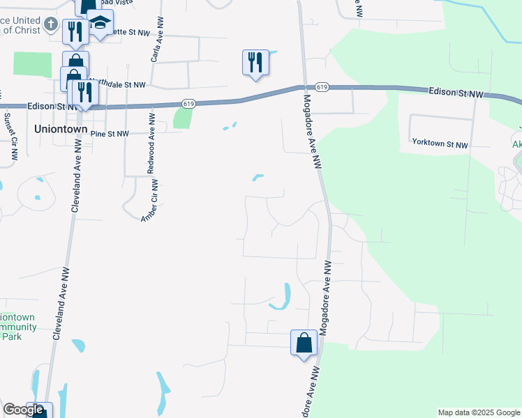 map of restaurants, bars, coffee shops, grocery stores, and more near 12614 Estate Avenue Northwest in Uniontown