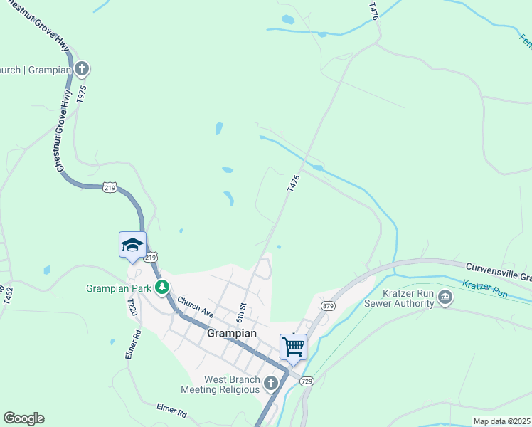 map of restaurants, bars, coffee shops, grocery stores, and more near 403 6th Street Extension in Grampian