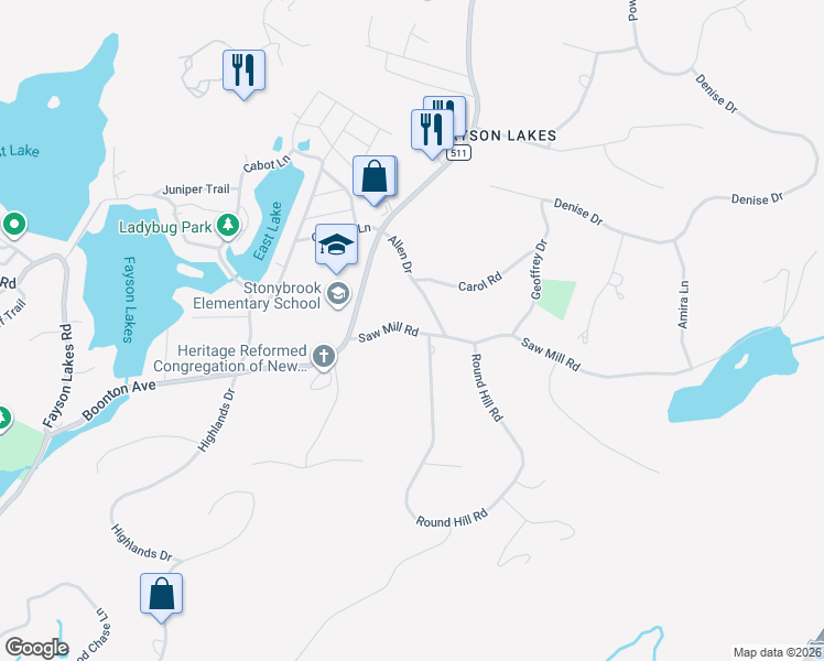 map of restaurants, bars, coffee shops, grocery stores, and more near 21 Saw Mill Road in Kinnelon