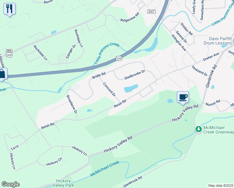 map of restaurants, bars, coffee shops, grocery stores, and more near 5514 Concord Drive in Stroudsburg