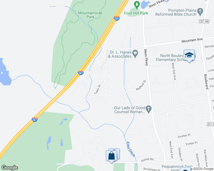 map of restaurants, bars, coffee shops, grocery stores, and more near 5602 Tudor Drive in Pequannock Township