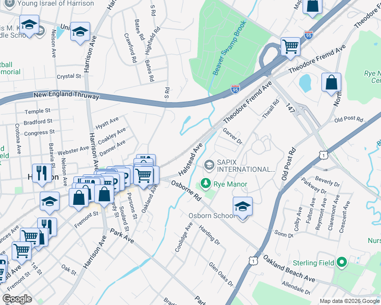 map of restaurants, bars, coffee shops, grocery stores, and more near 560 Halstead Avenue in Harrison