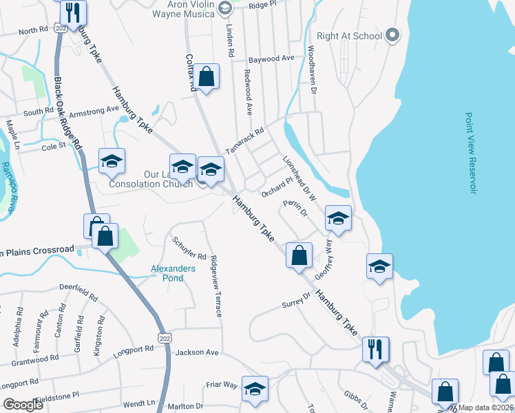 map of restaurants, bars, coffee shops, grocery stores, and more near 1736 Hamburg Turnpike in Wayne