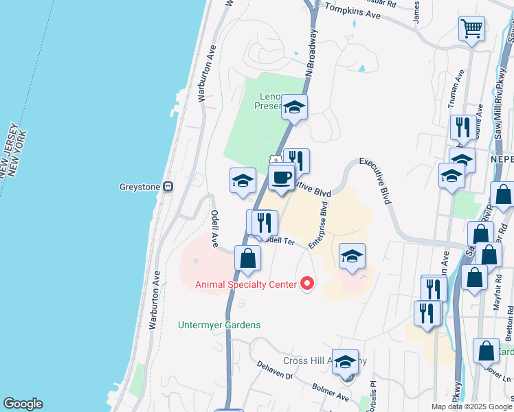 map of restaurants, bars, coffee shops, grocery stores, and more near 1048 North Broadway in Yonkers
